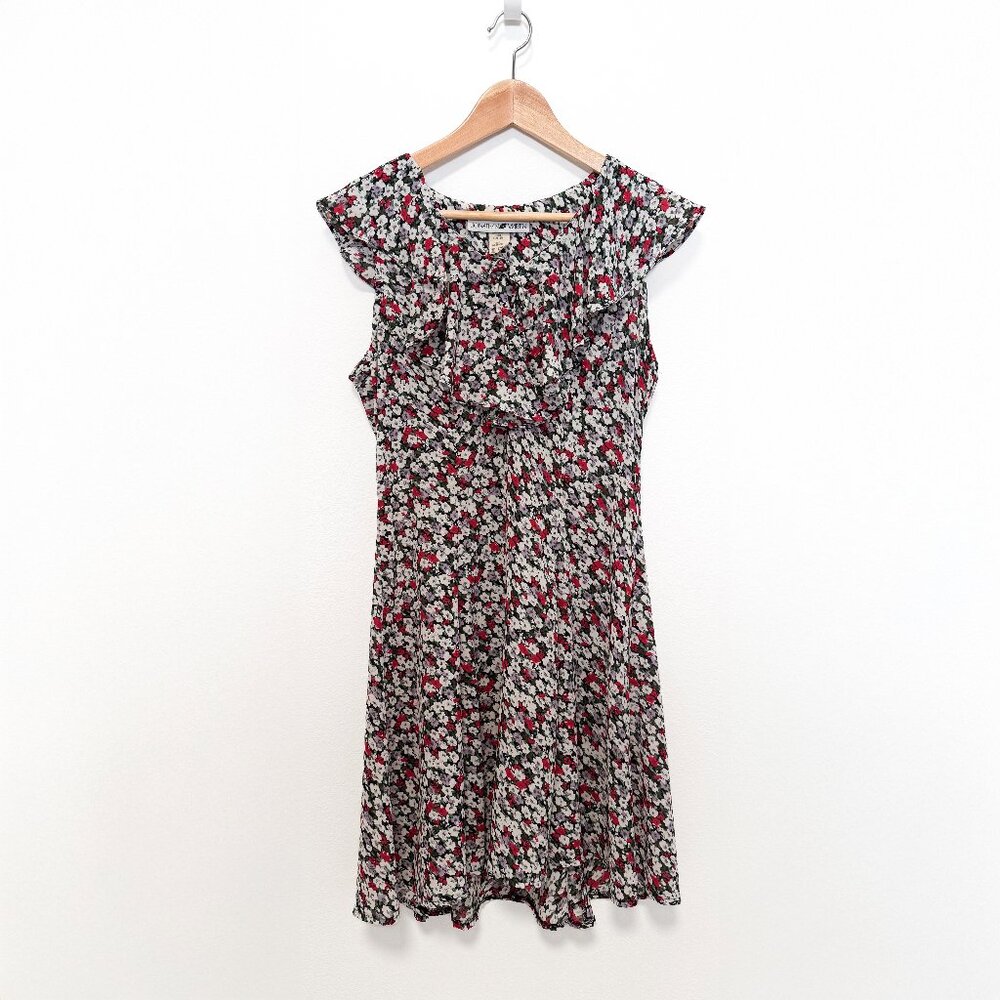 Vintage 90s Jonathan Martin Floral Ruffle Mini Dress Size 9/10 Small Medium